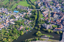 Mündung der Blies in die Saar, Insel der Schleuse 28 Saargemünd und Yachtclub Hanweiler e. V im Ortsteil Rilchingen-Hanweiler in Kleinblittersdorf im Bundesland Saarland, Deutschland