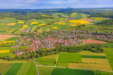 Dorfansicht im Tal der Fränkischen Saale von Süden im Ortsteil Diebach in Hammelburg im Bundesland Bayern, Deutschland
