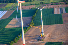 Baustelle zum Abriss der 22 Jahre alten Windräder im Rahmen des Repowering des Windpark Minfeld. JUWI im Bundesland Rheinland-Pfalz, Deutschland