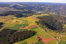 Aussiedlerhöfe auf der Hochebene aus Norden in Schramberg im Bundesland Baden-Württemberg, Deutschland