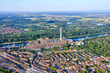 Stadtteilansicht aus Norden bis zum GKM am Rhein aus Norden im Ortsteil Neckarau in Mannheim im Bundesland Baden-Württemberg, Deutschland