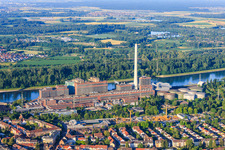 Stadtteilansicht aus Norden bis zum GKM am Rhein aus Norden im Ortsteil Neckarau in Mannheim im Bundesland Baden-Württemberg, Deutschland