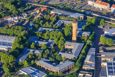 The Plant High-Tech-Park Mannheim und Carlo Schmid Schule Mannheim mit Historischem Wasserturm Firma Schildkröt im Ortsteil Neckarau im Bundesland Baden-Württemberg, Deutschland