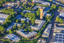The Plant High-Tech-Park Mannheim und Carlo Schmid Schule Mannheim mit Historischem Wasserturm Firma Schildkröt im Ortsteil Neckarau im Bundesland Baden-Württemberg, Deutschland