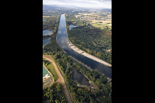 Sandbänke und Buhnen bei Niedrigwasser am Rhein zwischen Hördter Rheinaue und Insel Rott im Bundesland Rheinland-Pfalz, Deutschland