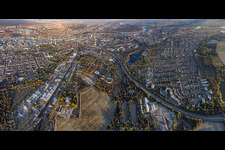 Stadttpanorama aus Süden von der BASF und Gartenstadt bis zum Rhein im Ortsteil Mitte in Ludwigshafen im Bundesland Rheinland-Pfalz, Deutschland