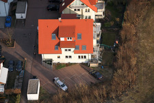 Kirchweg im Neubaugebiet O in Bellheim im Bundesland Rheinland-Pfalz, Deutschland vom Flugzeug aus