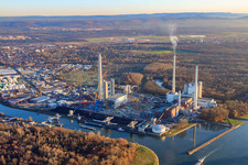 Luftaufnahme von EnBW Kraftwerk im Ortsteil Daxlanden in Karlsruhe im Bundesland Baden-Württemberg, Deutschland