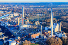 EnBW Kraftwerk im Ortsteil Daxlanden in Karlsruhe im Bundesland Baden-Württemberg, Deutschland von oben