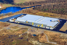 Neues Netto Logistikcenter im Industriegebiet Oberwald in Wörth am Rhein im Bundesland Rheinland-Pfalz, Deutschland von oben