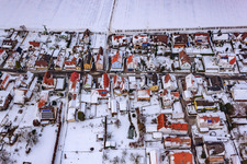 Luftbild von Gänsried Im Winter bei Schnee in Freckenfeld im Bundesland Rheinland-Pfalz, Deutschland