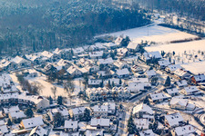 An  Tongruben im Winter bei Schnee in Rheinzabern im Bundesland Rheinland-Pfalz, Deutschland von oben