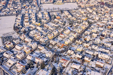 Luftbild von Goethering im Winter bei Schnee in Rheinzabern im Bundesland Rheinland-Pfalz, Deutschland
