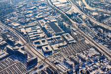 Luftbild von SIEMENS AG im Winter bei Schnee im Ortsteil Knielingen in Karlsruhe im Bundesland Baden-Württemberg, Deutschland