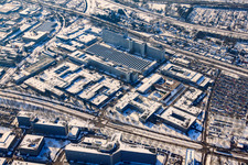 Luftaufnahme von SIEMENS AG im Winter bei Schnee im Ortsteil Knielingen in Karlsruhe im Bundesland Baden-Württemberg, Deutschland