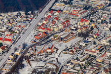 Luftbild von Ziegeleimuseum und Bürgerhaus im Winter bei Schnee in Jockgrim im Bundesland Rheinland-Pfalz, Deutschland