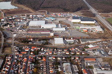 Luftbild von Karlsdorf, Industriegebiet an der Autobahn in Karlsdorf-Neuthard im Bundesland Baden-Württemberg, Deutschland