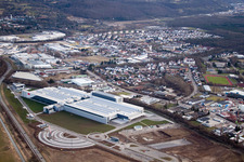 Luftbild von Gewerbegebiet und Firmenansiedlung SEW GGW in Bruchsal im Bundesland Baden-Württemberg, Deutschland