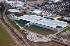 Luftaufnahme von Gewerbegebiet und Firmenansiedlung SEW GGW in Bruchsal im Bundesland Baden-Württemberg, Deutschland