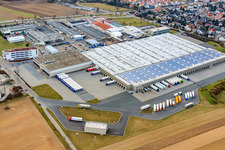 Schrägluftbild von Aldi Logistikzentrum in Ketsch im Bundesland Baden-Württemberg, Deutschland