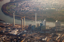 Luftaufnahme von Großkraftwerk mit Neubau Block 6 im Ortsteil Neckarau in Mannheim im Bundesland Baden-Württemberg, Deutschland