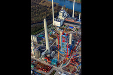 Neubau ENBW Rheinhafen-Dampfkraftwerk Karlsruhe im Ortsteil Daxlanden im Bundesland Baden-Württemberg, Deutschland von oben gesehen