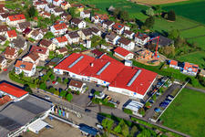 Schneider Treppen GmbH, ICON GmbH Messebau im Ortsteil Stupferich in Karlsruhe im Bundesland Baden-Württemberg, Deutschland von oben