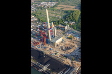 Luftbild von EnBW Neubau Kohlekraftwerk am Rhein im Ortsteil Daxlanden in Karlsruhe im Bundesland Baden-Württemberg, Deutschland