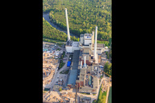 Schrägluftbild von EnBW Neubau Kohlekraftwerk am Rhein im Ortsteil Daxlanden in Karlsruhe im Bundesland Baden-Württemberg, Deutschland