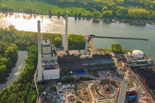 EnBW Neubau Kohlekraftwerk am Rhein im Ortsteil Daxlanden in Karlsruhe im Bundesland Baden-Württemberg, Deutschland vom Flugzeug aus