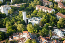 Luftbild von St. Johannes Kirche im Ortsteil Durlach in Karlsruhe im Bundesland Baden-Württemberg, Deutschland