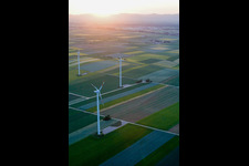 Luftbild von Windkraftanlagen Richtung Bellheim in Rülzheim im Bundesland Rheinland-Pfalz, Deutschland