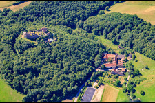 Ruine und Mauerreste der ehemaligen Burganlage und Feste Burgruine Montfort im Ortsteil Montforterhof in Hallgarten im Bundesland Rheinland-Pfalz, Deutschland