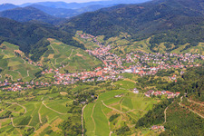 Ortsansicht zwischen den Rebbergen von Westen im Ortsteil Untertal in Bühlertal im Bundesland Baden-Württemberg, Deutschland