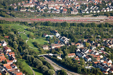 Ein- und Ausfahrt des Edeltrud Tunnel der Südtangente die Straße B10 verläuft durch den Tunnel im Ortsteil Beiertheim - Bulach in Karlsruhe im Ortsteil Beiertheim-Bulach im Bundesland Baden-Württemberg, Deutschland von einer Drohne aus