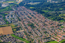 Luftaufnahme von Stadtansicht von Nordosten im Ortsteil Neureut in Karlsruhe im Bundesland Baden-Württemberg, Deutschland