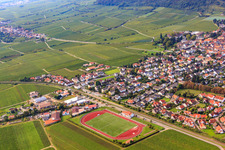 Schrägluftbild von Sportplatz des TuS 1883 Wachenheim e.V in Wachenheim an der Weinstraße im Bundesland Rheinland-Pfalz, Deutschland