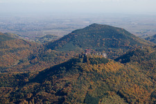 Schrägluftbild von Burg Trifels in Annweiler am Trifels im Bundesland Rheinland-Pfalz, Deutschland