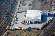 Wofahrtsweierer Straße, Emons Spedition GmbH im Ortsteil Oststadt in Karlsruhe im Bundesland Baden-Württemberg, Deutschland von oben