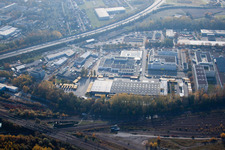 Lagerhallen und Speditionsgebäude SWS-Speditions-GmbH, Ottostraße im Ortsteil Durlach in Karlsruhe im Bundesland Baden-Württemberg, Deutschland von einer Drohne aus