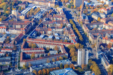 Luftbild von Gottesauer Platz an der Durlacher Allee im Ortsteil Oststadt in Karlsruhe im Bundesland Baden-Württemberg, Deutschland