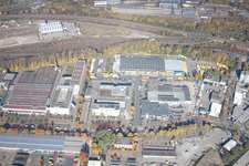 Luftaufnahme von Lagerhallen und Speditionsgebäude SWS-Speditions-GmbH, Ottostraße im Ortsteil Durlach in Karlsruhe im Bundesland Baden-Württemberg, Deutschland