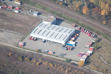 Wofahrtsweierer Straße, Emons Spedition GmbH im Ortsteil Oststadt in Karlsruhe im Bundesland Baden-Württemberg, Deutschland aus der Luft