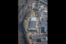 Lagerhallen und Speditionsgebäude SWS-Speditions-GmbH, Ottostraße im Ortsteil Durlach in Karlsruhe im Bundesland Baden-Württemberg, Deutschland von oben gesehen