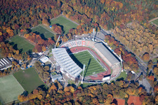 Luftaufnahme von Fußball- Wildparkstadion des Vereins KSC in Karlsruhe im Ortsteil Innenstadt-Ost im Bundesland Baden-Württemberg, Deutschland