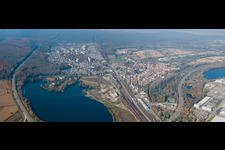 Schrägluftbild von Wörth am Rhein von Osten im Bundesland Rheinland-Pfalz, Deutschland
