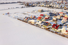 Luftaufnahme von Ahornweg im Winter bei Schnee in Steinweiler im Bundesland Rheinland-Pfalz, Deutschland