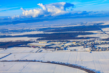 Luftbild von Gewerbegebiet Horst aus Südosten bei Schnee im Winter im Ortsteil Minderslachen in Kandel im Bundesland Rheinland-Pfalz, Deutschland