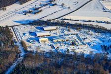 Sägewerk bei Schnee im Winter in Hagenbach im Bundesland Rheinland-Pfalz, Deutschland