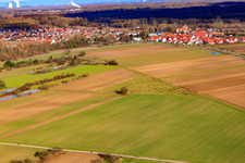 Dorfansicht aus Südwesten in Rülzheim im Bundesland Rheinland-Pfalz, Deutschland